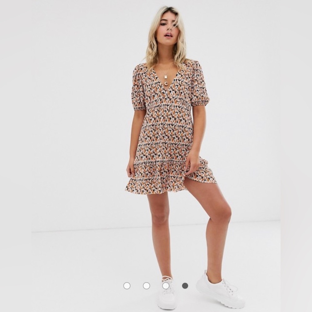 ASOS DESIGN mini plisse tea dress pep hem in ditsy print